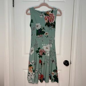 Green Fit and Flare Midi Dress for Wedding Guests